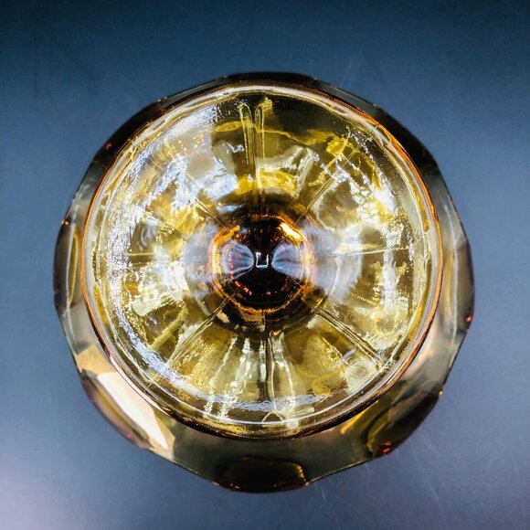 Mid Century Amber Art Glass Pedestal Compote 8 petals Vintage Bowl Centerpiece - Picture 5 of 10